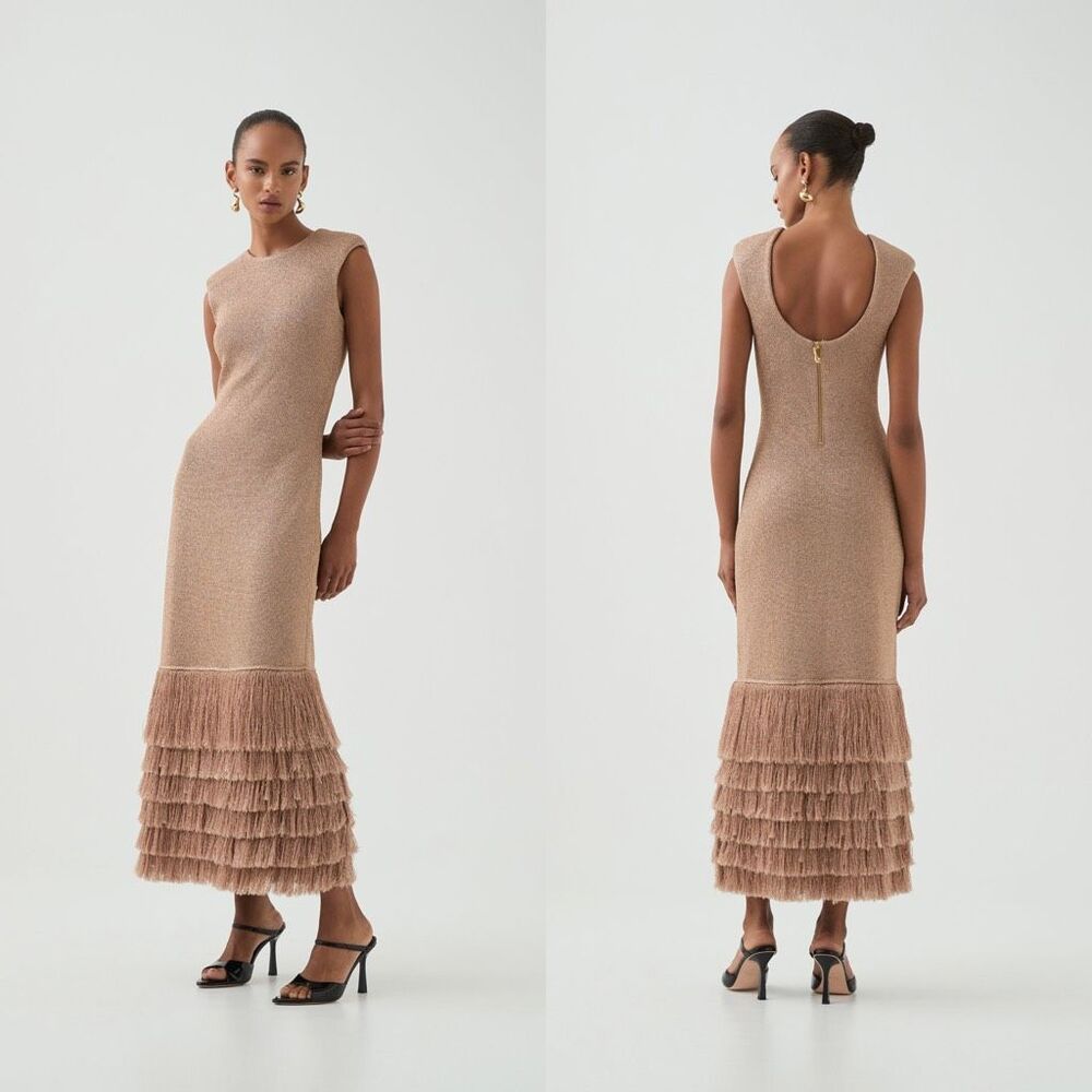 AJE BREEZE KNIT MIDI DRESS IN ROSE GOLD SIZE MEDIUM $639 - Picture 2 of 13